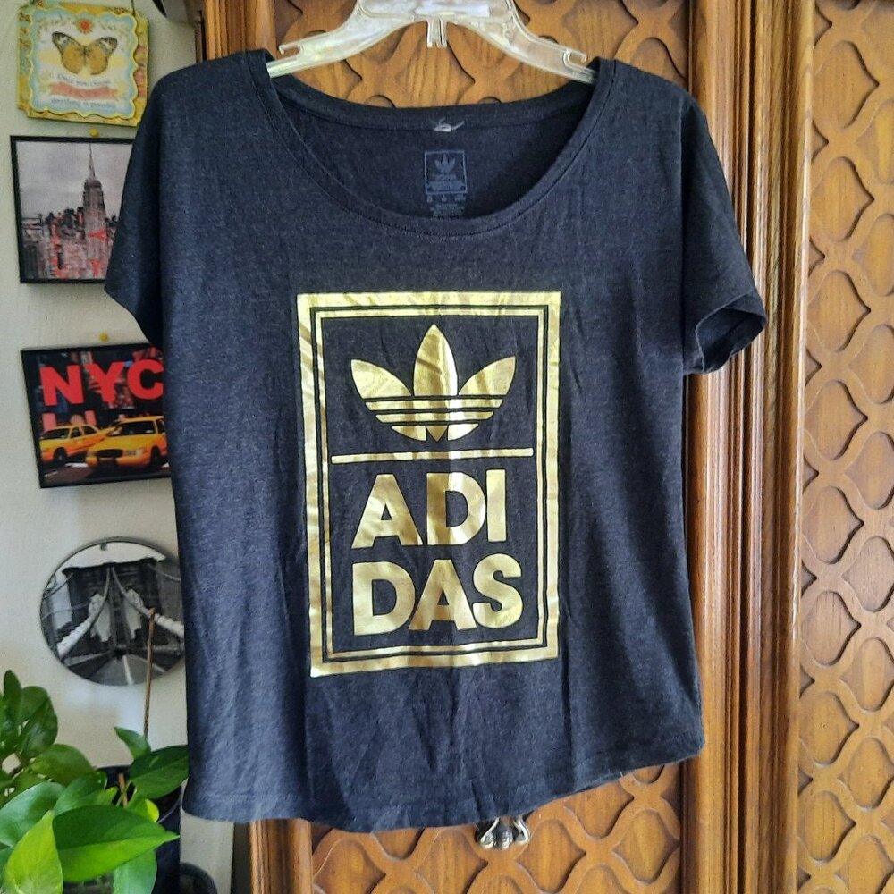 ADIDAS ORIGINALS Goldfoil Graphic Logo Tee - Black/Gold, Size XS